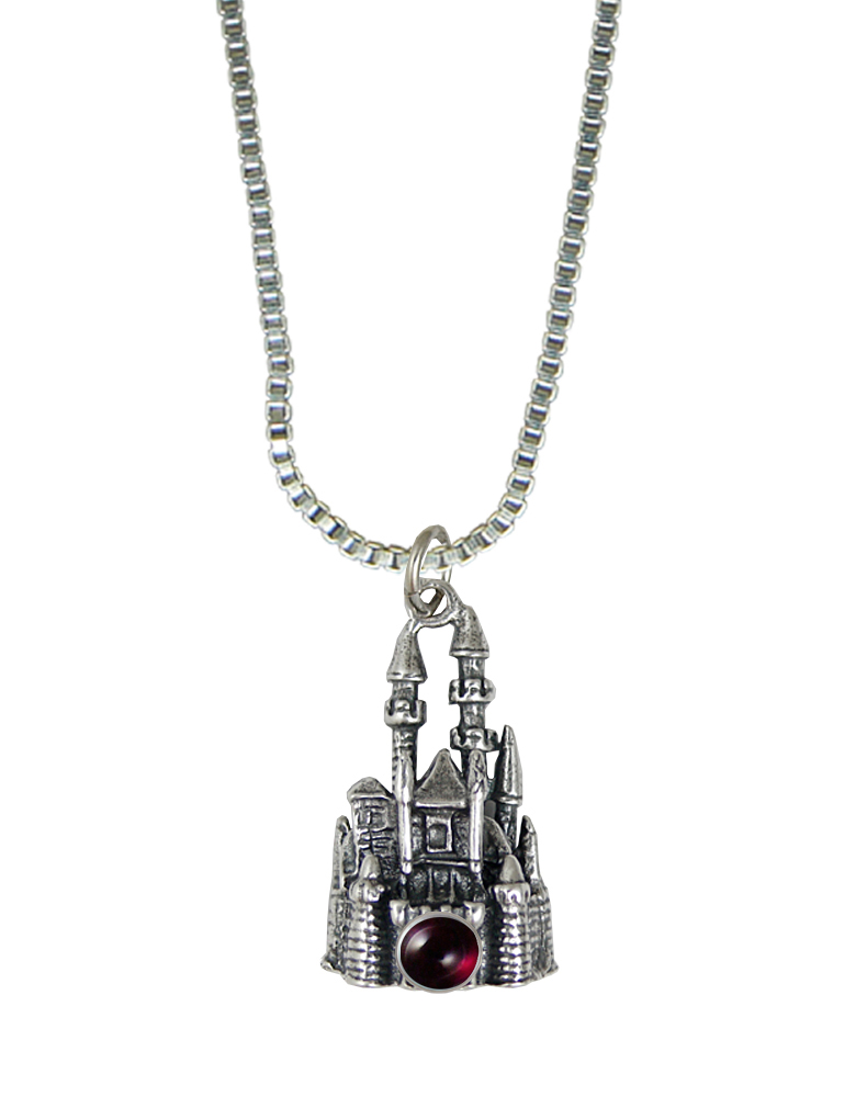 Sterling Silver 3D Queen's Castle Charm With Garnet